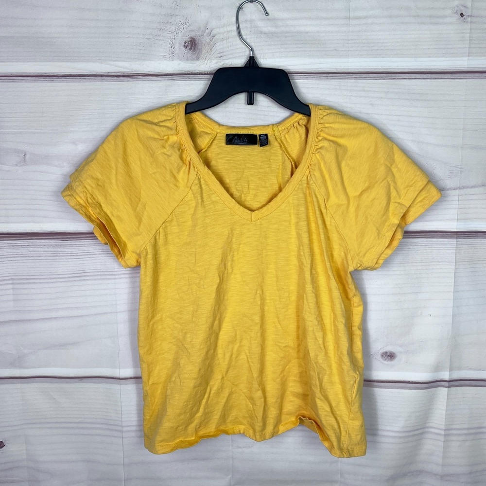 Ella Rafaella Top Womens PM Yellow V-Neck T-Shirt Short Sleeve Organic Cotton